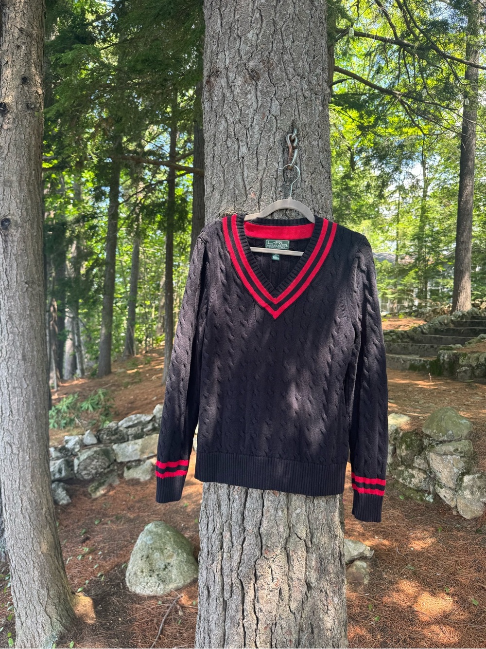 Ralph Lauren Black V-Neck Cable Knit Sweater XL